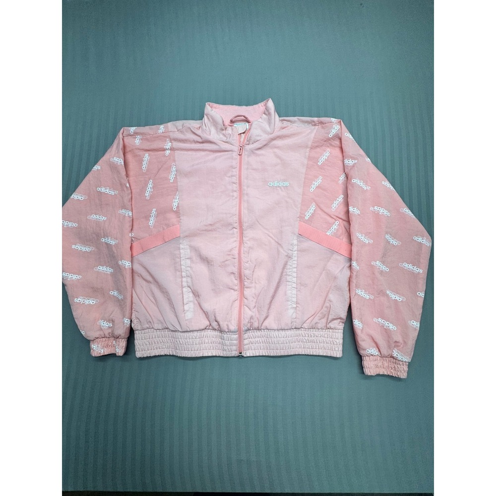 Adidas Womens Pink Logo Print Track Jacket Full Zip Windbreaker Small